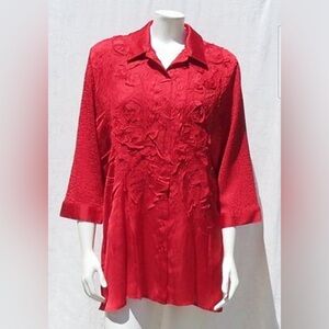 CHICO’S Red Crinkled Blouse